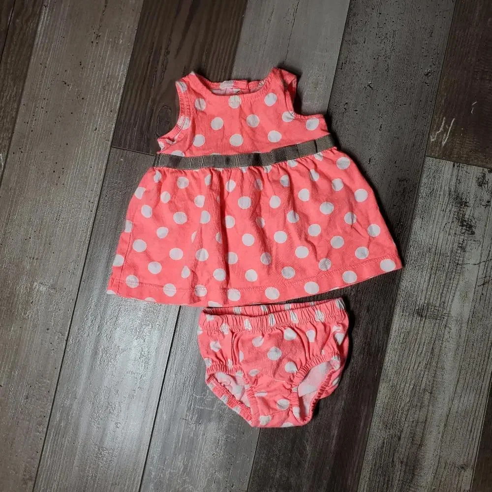 Carter's Coral and White Polka Dot Matching Baby Girl Outfit Size 3M EUC